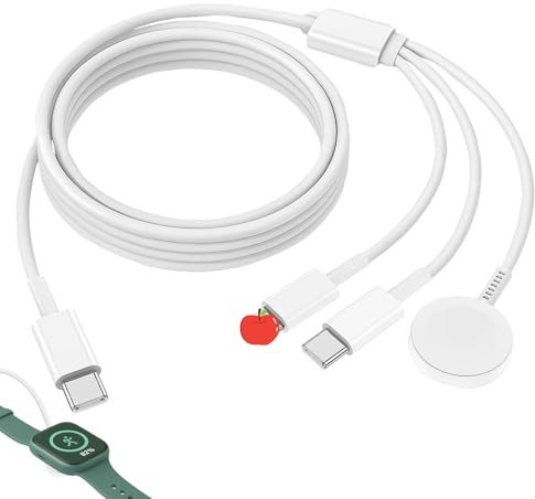 3 in 1 Watch Charger Cable USB for Apple, Wireless iWatch Charger Compatible with Apple Watch Fast Charger, Cable Cord for iWatch 9/8/7/6/5/4/3/2/1/Ultra 2/Ultra/SE, for iPhone 16 Pro Max/15 Plus