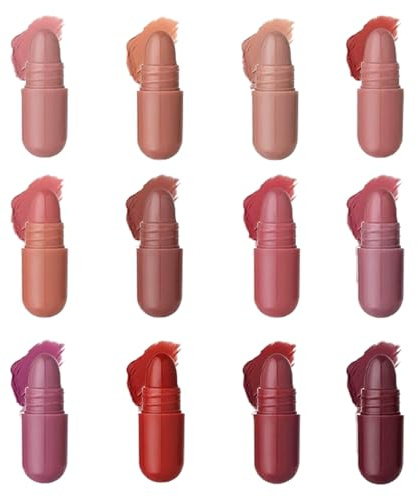 12 Farbe Mini Lippenstift Set, Wasserdicht Und Langlebig, Langanhaltender Lippenstift, Anti-Smugging, Niedliche Kapselform, Mehrfarbiger Tragbarer Lippenstifts (#12, 12 * 1.4g)