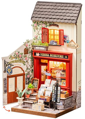 Rolife Miniatur Haus Wiener Buchhandlung, 290-teiliges Mini Haus Selber Bauen Bastelset Erwachsene für Jugendliche Kein Kleber erforderlich, Puppenhaus Tiny House Bausatz 3D Puzzle Book Nook