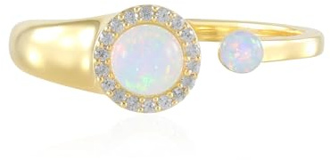 Cavill Welo Opal Ring aus vergoldetem 925er Sterlingsilber, 0,673 ct äthiopischer Opal mit 18 Zirkonia, moderner Silberring Opal in schlichter Form, Schmuckgröße 16-20