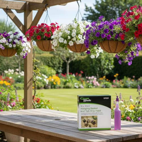 Carbeth Plants 30ml Hanging Basket & Tub Drip Feed - Pack of 10 - Ready to Use Liquid Plant Food - Slow Release Feed for Flowering Plants & Containers