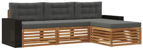 vidaXL Outdoor-Sofagarnitur 4 pcs Natur und Anthrazit Polyester, Garten Sofa, modernes Lounge Set, entspanntes Terrassenmöbel für chillige Stunden, bequem und stylisch