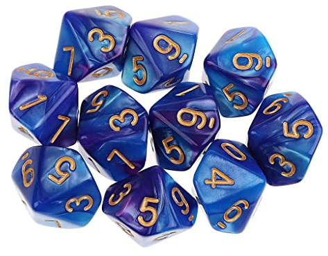 Sharplace 10 Stück DND Würfel für Rollenspiele, Polyedrische Würfel Dungeon and Dragons, Tischspielwürfel, 16 mm Acrylwürfel Puzzle Brettspielwürfel für Pathfinder DND RPG MTG D&D D10, Blau Lila