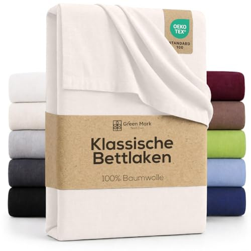 GREEN MARK Textilien Klassische Bettlaken – Flaches Laken aus 100% Baumwolle, ohne Gummi, hautfreundlich, pflegeleicht, bei hohen Temperaturen waschbar - Creme/Natur - 240x275 cm