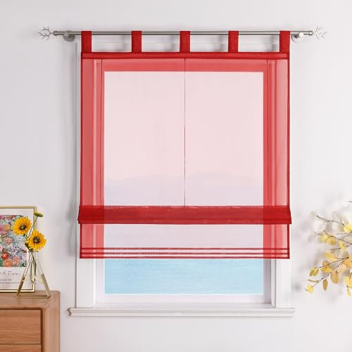 ESLIR Raffrollo mit Schlaufen Raffgardinen Gardinen Küche Transparent Schlaufenrollo Vorhänge Modern Voile Rot BxH 120x155cm 1 Stück