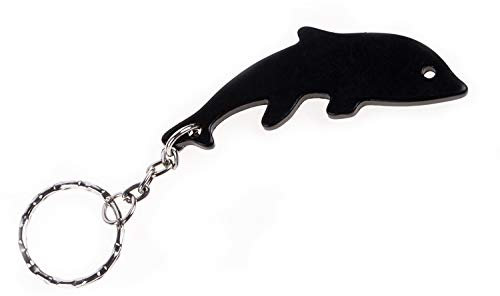 Praktischer und schöner Schlüsselanhänger Delphin, metallic schwarz Tiersymbol, Meeresbewohner, Säugetier. Dies ist EIN Flaschenöffner!