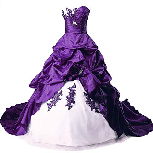 Vantexi Vestido de novia largo formal gótico, vestido de encaje vintage, vestido de novia Blanco y lila. 38
