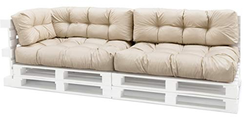 Spatium Palettenkissen Set abnehmbar Bezug wasserdicht gesteppt Palettenauflage Palettenpolster Palettensofa Palettenmöbel Beige 5er Set