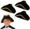 Kids Tricorn Hat Fancy Dress Accessory. Childrens Pirate Captain Hat/Kids Highway Man Hat. Black Tri-corn Hat With Gold Detailing Size: 55cm - Pack Of 3