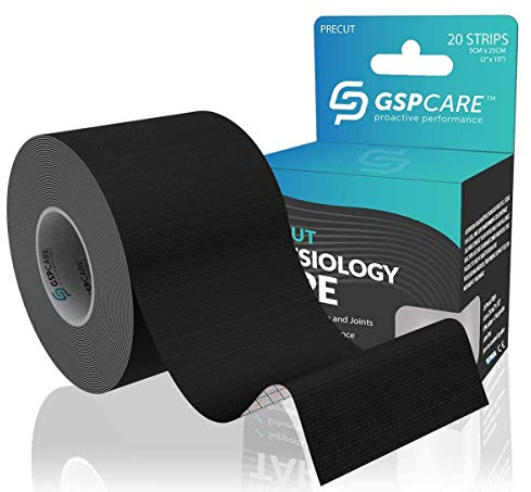 GSPCARE Kinesiology Tape, 5m x 5cm Kinesiotapes für Muskeln zum Trainieren, Latexfreies Wasserdichtes Physio Tape für die Wiederherstellung von Knie, Schulter und Ellbogen (1 Rollen, Schwarz)