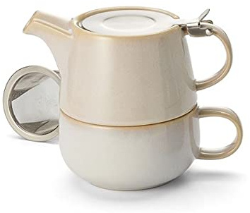 NEU teemando® Tea for one Set Tuva Keramik, 4-teilig mit Edelstahlsieb- und -deckel Kanne: 0,45 l/Tasse: 0,25 l