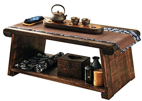 Couchtische, Vintage Beistelltisch, 2-stöckiger Meditationstisch mit Regal, Multifunktionaler Holztisch, Tatami Tisch, Zen Teetisch (Color : Brown, Size : 60x35x23cm)