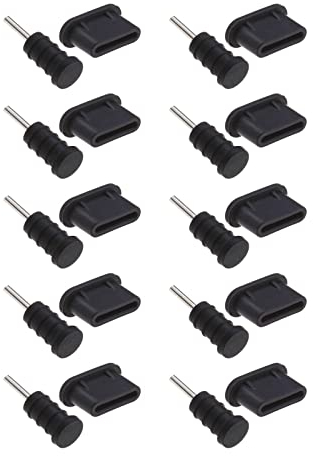 VGOL 10 Paires Type-C Bouchon Anti-poussière pour Smartphone Protection Contre Poussière pour Connecteur Type-C et Prise Jack 3.5 mm Noir