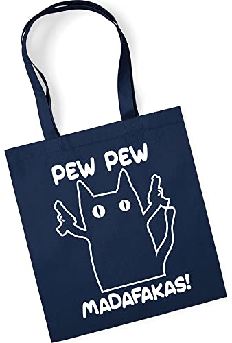 tradercat Jutebeutel bedruckt vintage, Lustiger Spruch, Stoffbeutel bedruckt zum einkaufen jutebeutel aesthetic als modisches Accessoire jutebeutel spruch, 100% Baumwolle (Pew Pew Madafakas - Blau)