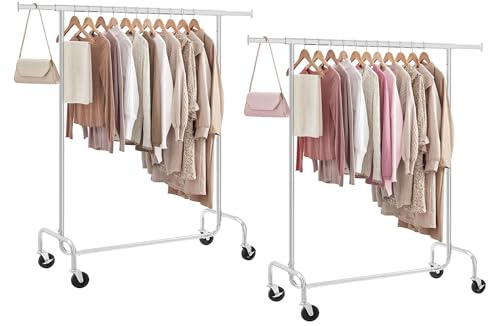SONGMICS Kleiderständer, 2er Set, Kleiderstangen mit Rollen, Garderobenständer aus Metall, bis 130 kg belastbar, Länge 110-150 cm, verchromt, silbern HSR011S02