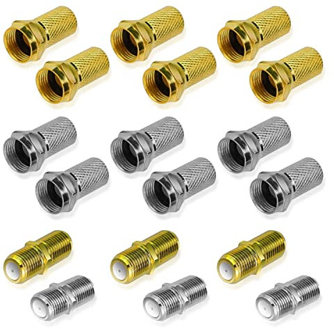 VIKSAUN F Type Connector Kit for Coaxial Cable Extension/Repair, 12 Pcs RG6 Plug Connector and 6 Pcs Female Extended Connectors for Satellite TV Aerial Sky Virgin NTL Coaxial Cable