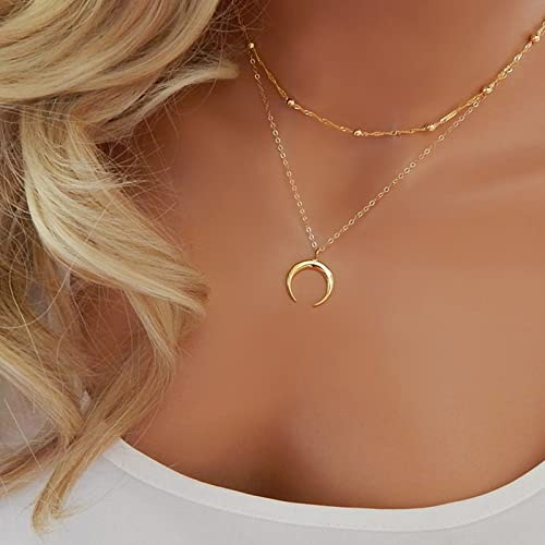 Aneneiceera Boho Geschichteten Mond Halskette Kupfer Perlen Choker Satellit Gold Kette Exquisite Drop Halbmond Anhänger Hochzeit Halskette Charme Mode Schmuck Geschenk Für Frauen Und Mädchen