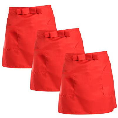 3 Stück Taillenschürze für Damen und Herren, Halbe kurze Kochschürze mit 2 Taschen, Unisex Bowknot Design, ideal für Küche, Restaurant und Kellner (Rot, One Size)