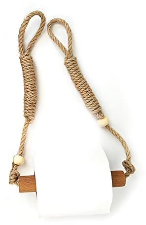 HREDZEO Toilettenpapierhalter, Toilettenpapierhalter Vintage Hanfseil Holz Toilettenpapierrollenhalter Vintage-Seil Handtuchhalter für Badezimmer Küche Dekoration