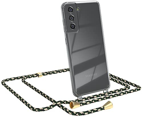 EAZY CASE Handykette kompatibel mit Samsung Galaxy S21 FE 5G Handyhülle mit Umhängeband, Handykordel mit Schutzhülle, Silikonhülle, Hülle, Stylische Kette für Smartphone, Grün Camouflage