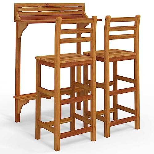 vidaXL Balkon Bar Set 3-TLG. Bistroset Balkonmöbel Sitzgruppe Bartisch Stehtisch Barhocker Barstuhl Balkonset Bistrotisch Pflanzenständer Massivholz Akazie