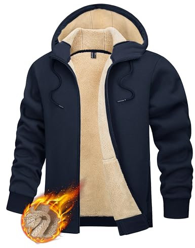 TACVASEN Uomo Giacca in Pile Felpato Giacca Invernale Calda Sport Streetwear (3XL, Blu marino)
