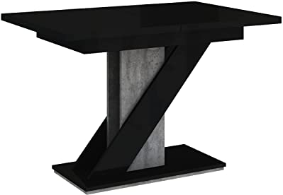 MEBLINI Esstisch Ausziehbar - Esszimmertisch Modern - Küchentisch - Säulentisch - Ausziehtisch - Dining Table - Esszimmertische - 120-160x80x75cm - MEVA - Schwarz Hochglanz/Betonoptik