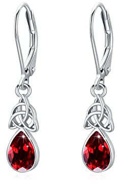 Tropfen Ohrringe 925 Sterling Silber Keltischer Knoten Rot Zirkon Keltischer Schmuck Geschenke für Damen Frauen Mädchen Tochter Ehefrau Mutter Mama Freundin