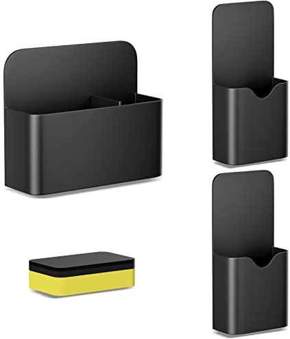 Fousenuk 3 pièces Porte Marqueur Noir, Magnétique Porte Marqueur avec éponge Magnétique, Crayon Magnétique Porte Support de Crayons Magnétique pour Réfrigérateur Tableau Blanc Casier