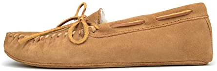 Minnetonka Damen-Mokassins aus Schaffell, weiche Ledersohle, Hellbraun, 5 Wide