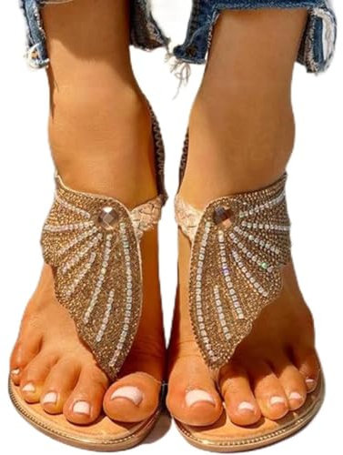 Sandales Plates à Strass Femme Été Confortable Nu-Pieds Femme Confort Tongs Mode Femme Semelle Confortable Sandales Clip Toe Antidérapant Flip Flops Mode Décontractées Claquettes de Plage