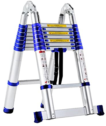 NELENI Teleskopleiter, Aluminium, 8 m, 21 Stufen, 200 kg Tragfähigkeit, Silber