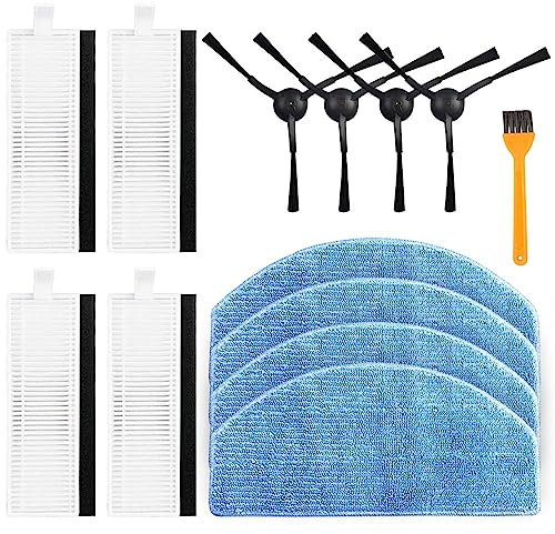 13-teiliges Zubehör-Set für Tikom G8000, G8000 Pro für Honiture G20, für Laresar Evol 3 Roboter-Staubsauger-Ersatzteile, 4 Seitenbürsten, 4 Filter, 4 Wischtuch, 1 Reinigungsbürste