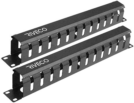 RIVECO Rack-Manager mit 1 U, 12 Schlitzen, Server-Rack-Kabel-Management, Kabel-Organizer mit Abdeckung für Netzwerk-Rack, horizontale Halterung, 48,3 cm Kabel-Raceway, 2 Stück