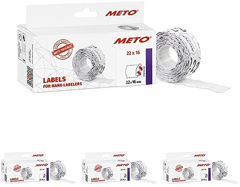 Meto Preisauszeichner Etiketten (22x16 mm, 2-zeilig, 6.000 Stück, weiß, permanent, Preisetiketten für Meto, Contact, Sato, Avery, Tovel, Samark etc.) (Packung mit 4)