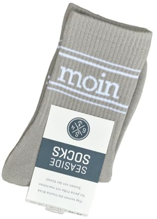 Seaside No.64 Socken mit maritimer Botschaft – verschiedene Ausführungen | Tennissocken im nordischen Stil - farbige Strümpfe mit Schriftzug - Unisex auch für alle Landratten – Seaside No.64