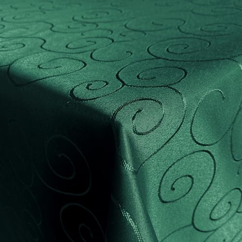 Tischdecke Hochwertig Tischdecken Stofftischdecke Tischtuch Ornamente grüne Tafeldecke Bügelarm Seidenglanz schnelltrocknend Bügelfrei Flaschengrün Oval 130x260cm