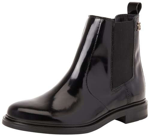 Tommy Hilfiger Damen Chelsea Boots Abrasivato Leather Glänzend, Schwarz (Black), 40