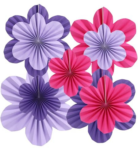 Zercart Paper Flowers Decoration for Wall,Paper Floral Backdrop Decoration,Purple Flower Party Decoration Paper Fans,Hanging Paper Fans Decoration,9 Pieces Paper Fans Purple Party Classroom Decoration