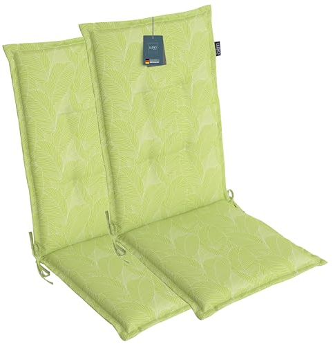 LILENO HOME Gartenstuhl Auflagen als [2er Set - Hochlehner] in Blätter Grün - Bequeme Liegen als Sitzauflagen für Gartenmöbel - Stuhlkissen für Gartenstühle und Klappstühle