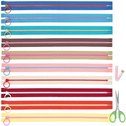 Tanstic 10Pcs 35cm/13.77inch Harz Reißverschluss mit Ring zieht nicht trennende Reißverschlüsse Nylon Reißverschlüsse für Nähen Handwerk DIY (10 Farben)