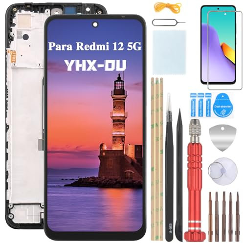 YHX-OU Pantalla Negra de 6,79 Pulgadas con Marco para Xiaomi Redmi 12 5G 23076RN4BI, 23076RN8DY LCD PantallaTáctil PantallaTáctil Digitalizador de Cristal con Herramienta + 1 Protector de Pantalla