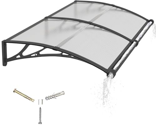 Marquesina para Puerta Exterior 200x80 CM,Tejadillo de Protección con Fregadero de Drenaje contra Lluvia y Rayos UV,Cubierta de Policarbonato para Puertas,Ventanas,Porches,Patios y Terrazas
