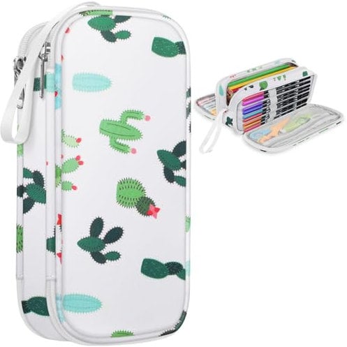 FINPAC Federmäppchen, großes Fassungsvermögen, Stifteetui, Schreibwaren-Aufbewahrung, Organizer für Damen, Herren, Senioren, Stiftetasche, Bürobedarf, Kaktus