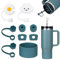 FOSFUKEER Stanley Cup Lot de 6 bouchons en silicone anti-fuite, 2 couvercles en paille, 1 coque en silicone pour gobelets Stanley de 1,2 l et 850 ml, tasses non incluses (Blue Spruce)