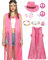 7pcs Hippie Kostüm Damen Set Cowgirl Kostüm Hippie Tassel Weste 70er Jahre Outfit Cowboy Hut Halloween Mottoparty Karneval Faschingskostüme (Pink, XL)