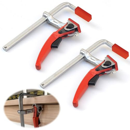 Lot de 2 Serre Joint Rapide pour Rail de Guidage,Pince de Table à Cliquet, Pince de Serrage à Dégagement Rapide avec Capacité de 200mm et Profondeur de Gorge de 60mm pour le Ponçage et la Coupe