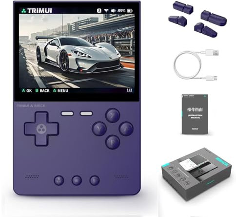 TRIMUI BRICK Handheld Spielkonsole, 3,2 Zoll Retro Handheld Spielekonsolen Open Source Linux System IPS Bildschirm Eingebaute 13000+ Klassische Spiele Retro Videospielkonsole, 64G TF Karte (Lila)