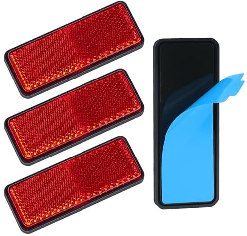 AYBUY 4Pcs Motorcycle Reflectors, Stick-on Rectangular Safety Reflector | Red Safety Warning Reflector, 8.9cm Long, Strong Reflective Ability, for Trucks Bicycle Trailers Gate Posts