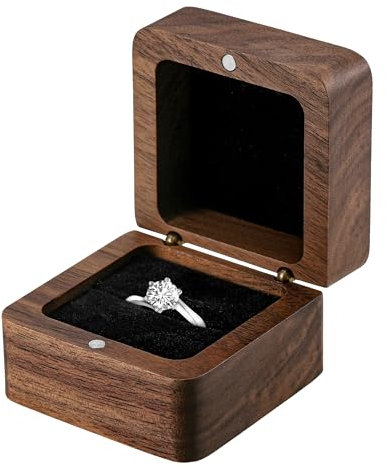 Starvortex Portaanello Matrimonio in Noce Massello 5.5x5.5x3.5cm, Scatola Nuziale Elegante e Retro con Singolo Scomparto, Ideale per Cerimonia e Fidanzamento